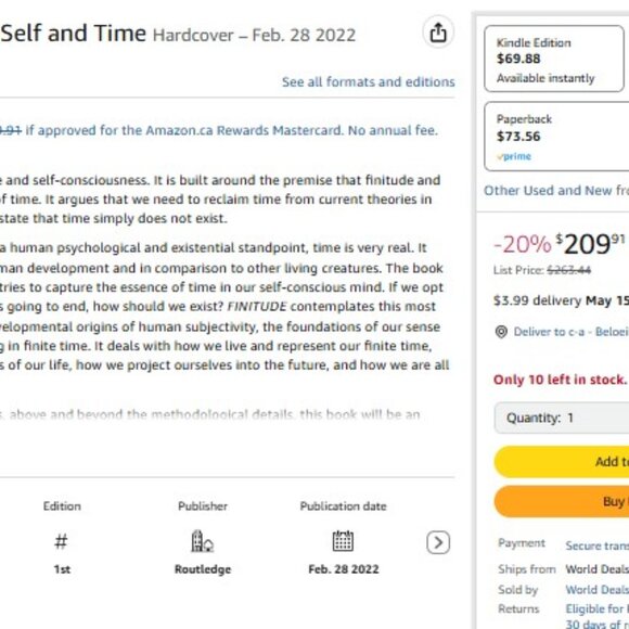 FINITUDE: The Psychology of Self and Time by Philippe Rochat ROUTLEDGE Hardcover - Picture 2 of 2